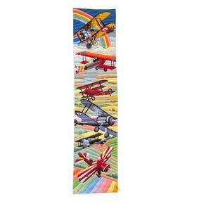 1980s Vintage Colorful Airplane Themed Crewel Embroidery Panel